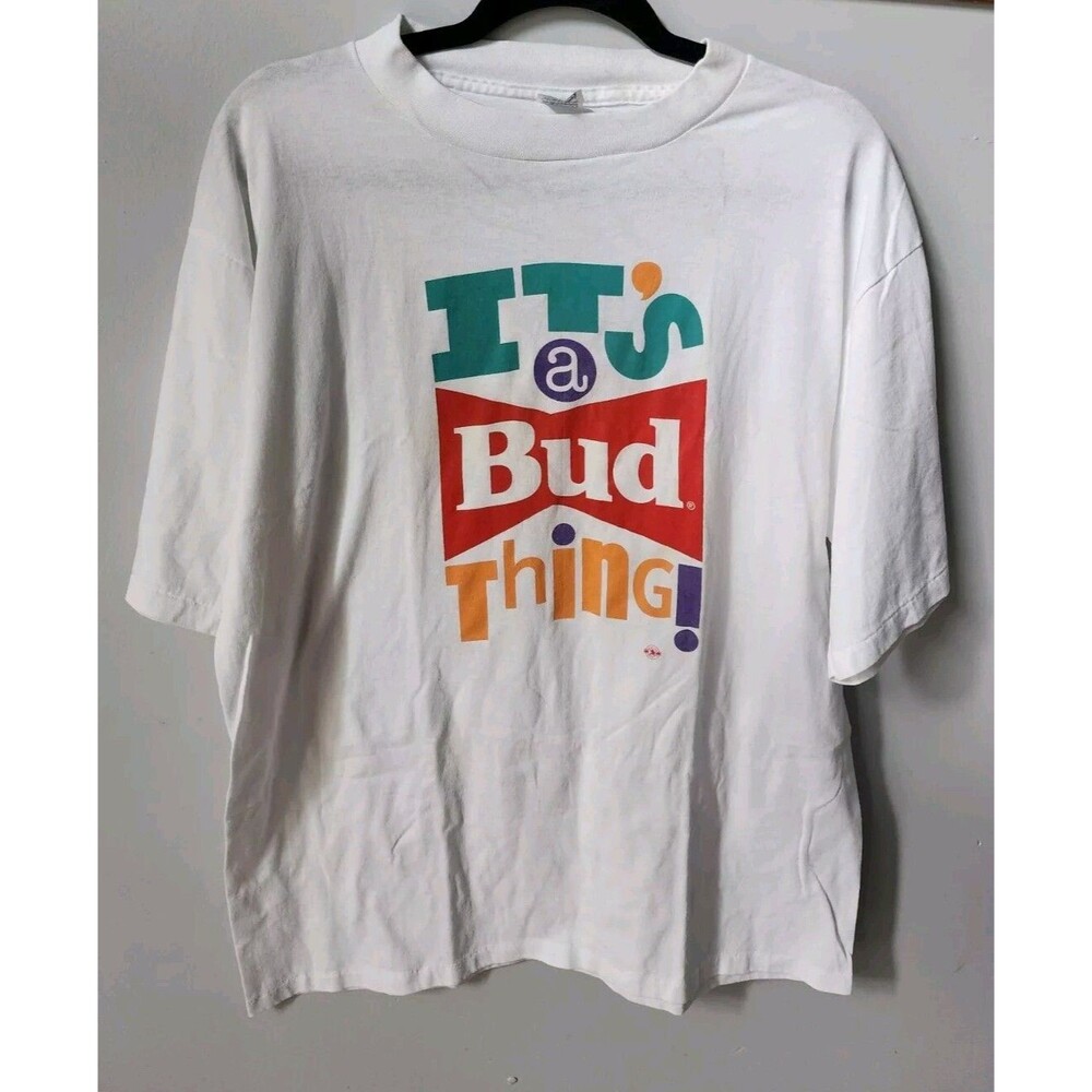 VTG Rare Budweiser It's A Bud Thing - Party TShirt Size XL Bud Dry Light White